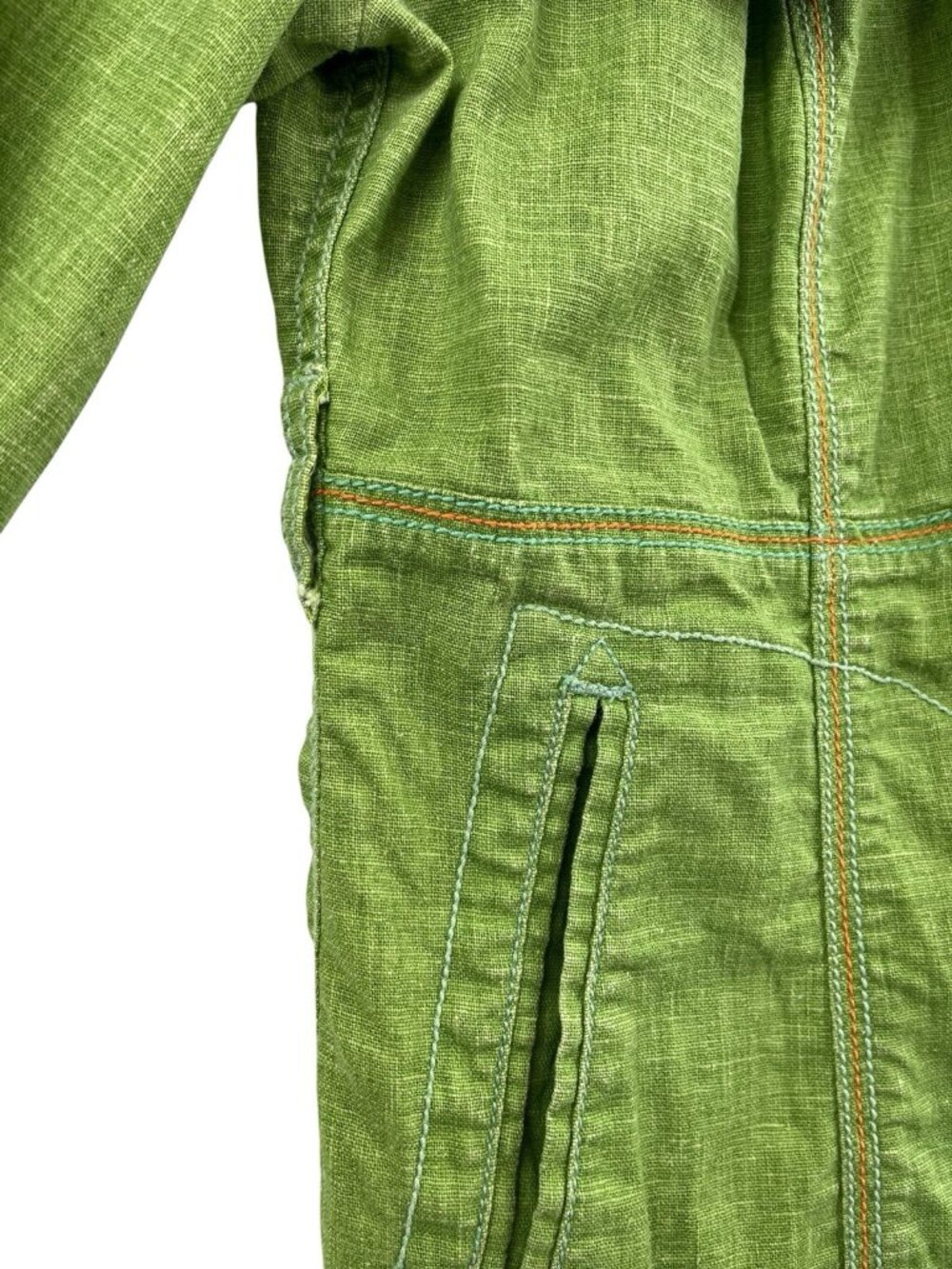 FREE PEOPLE Women's Green Vintage Orange Contrast Hem Button Down Shacket Size 4 - Picture 3 of 7